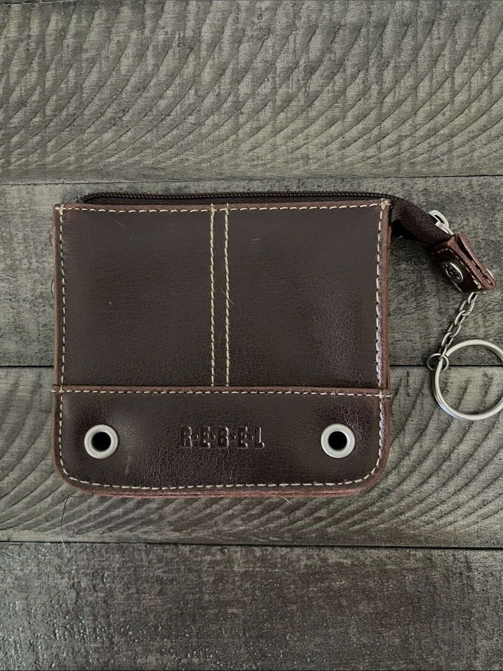 Rebel Dark Brown Leather Zip Wallet with Keyring